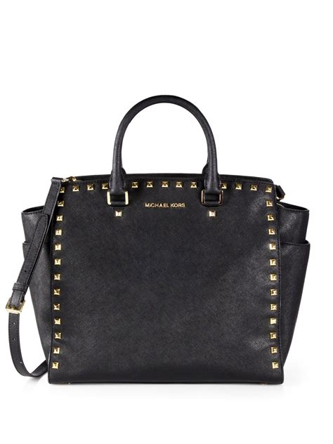 michael kors large black tote bag|michael kors black studded handbag.